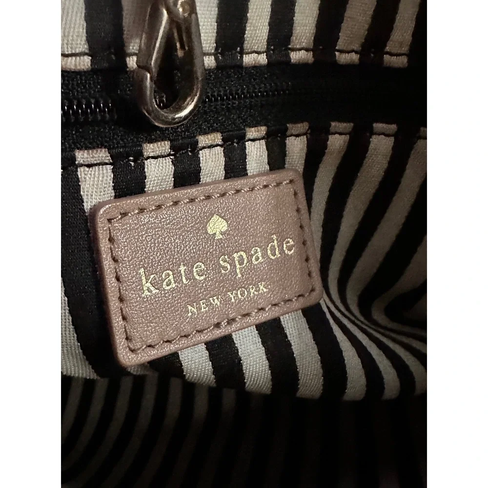 Kate Spade‎ New York Two Tone Leather Satchel Bag Beige Black Striped Lining